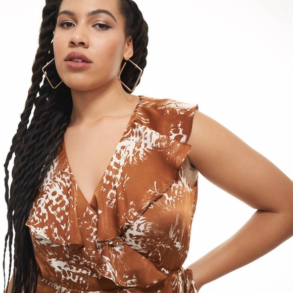 Satin Ruffled Wrap Maxi Dress - Addition Elle - Picture 4 of 10